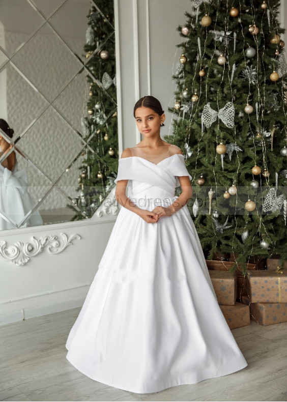 Satin Organza V Back Flower Girl Dress Baptism Dress Satin Organza V Back Flower Girl Dress Baptism Dress